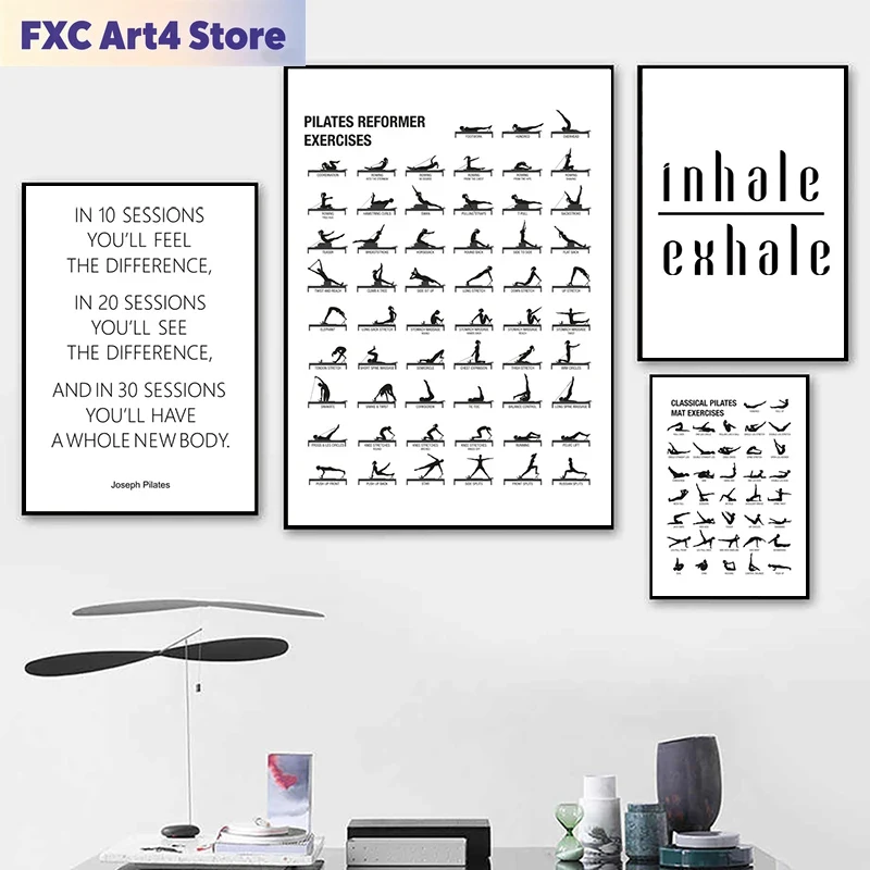 Pilates Yoga Room - Frameless Pilates Workout Chart Poster Canvas