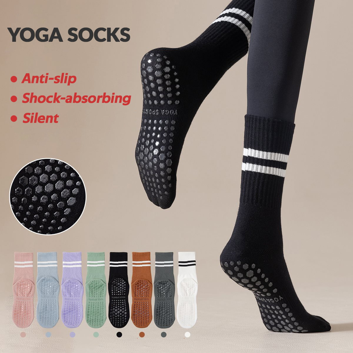 3 Pairs Long Yoga Socks with G - Youtube Yoga Pilates review and price
